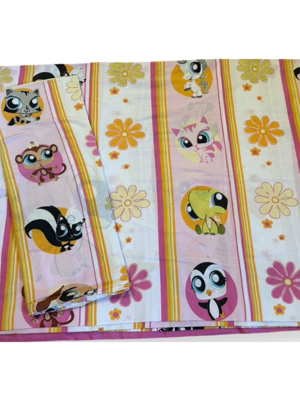 2008 LPS Twin Flat Sheet Fabric & Pillowcase Littlest Pet Shop VTG Y2K Rare